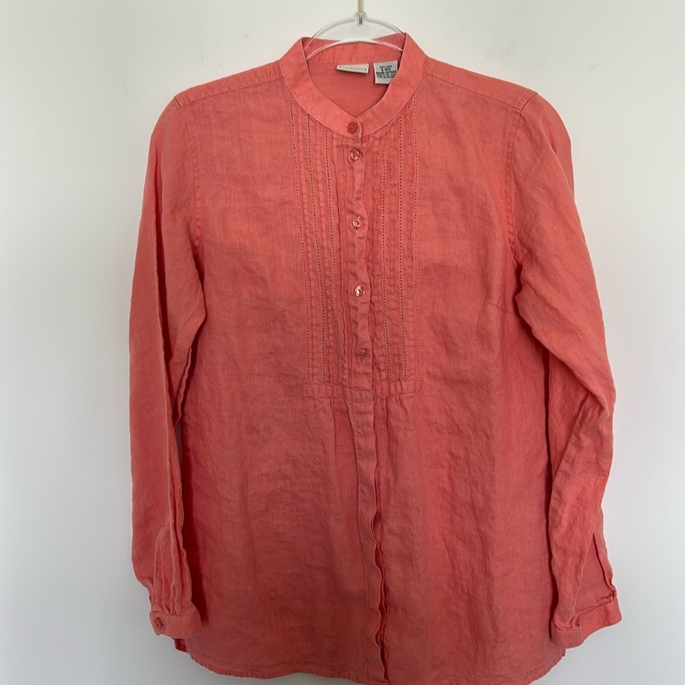 L.L. Bean Linen Long Sleeve‎ Blouse Top Size Small Orange